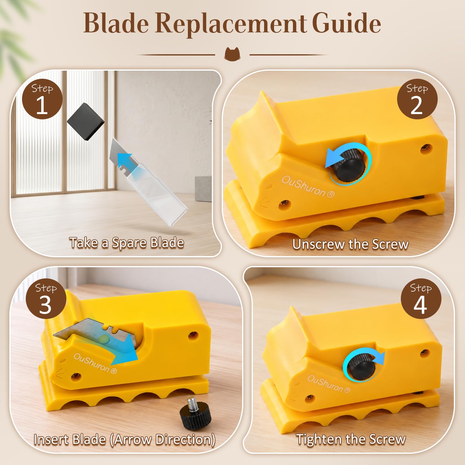 OuShuron coupe-carton comparaison taille illustrant compacité et rangement facile