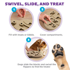 Outward Hound bloc glissable en action pour révéler des friandises et encourager la recherche