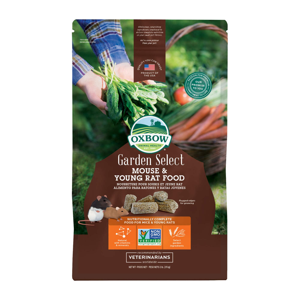 Oxbow emballage avant Garden Select montrant 2 lb et bénéfice nutritionnel