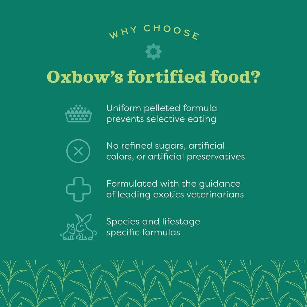 Étiquette Oxbow avec informations nutritionnelles claires et conseils d'alimentation