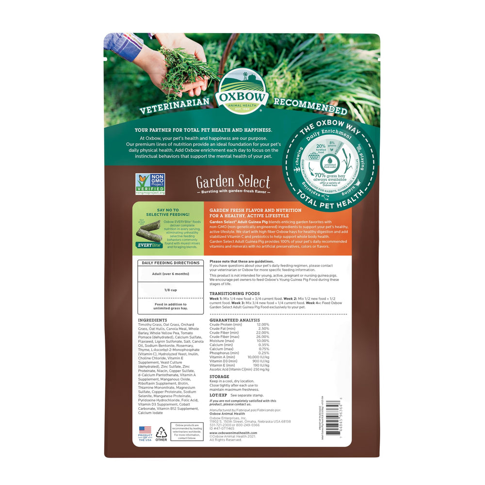 Oxbow ingrédients herbes et légumes, diversité nutritive claire