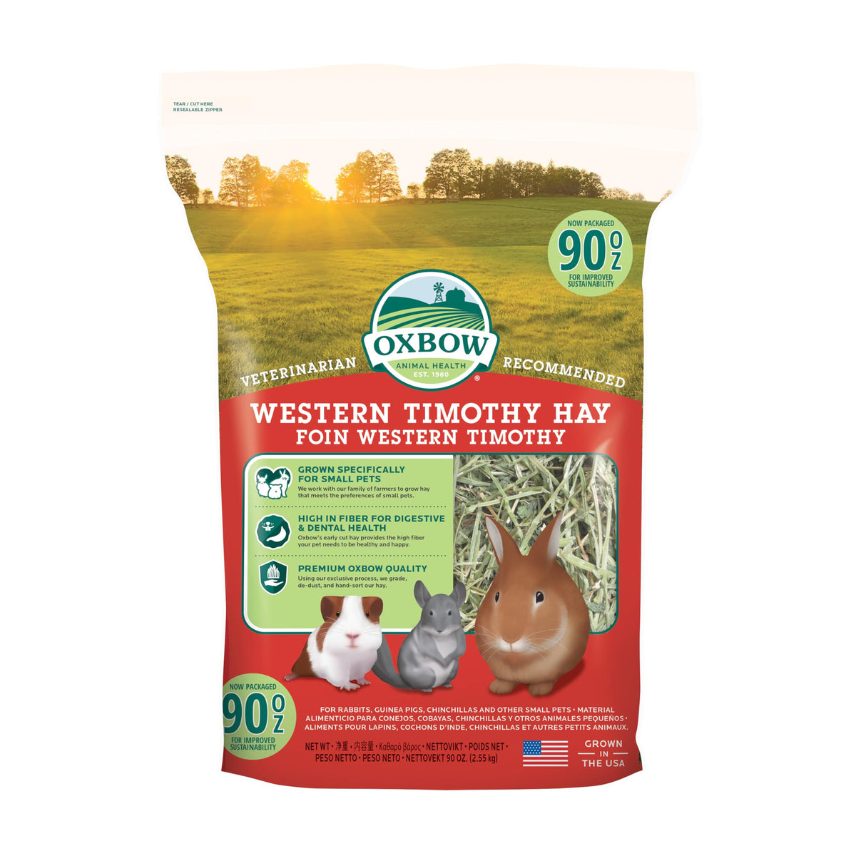 Oxbow paquet avant montrant foin timothy, qualité et fraîcheur