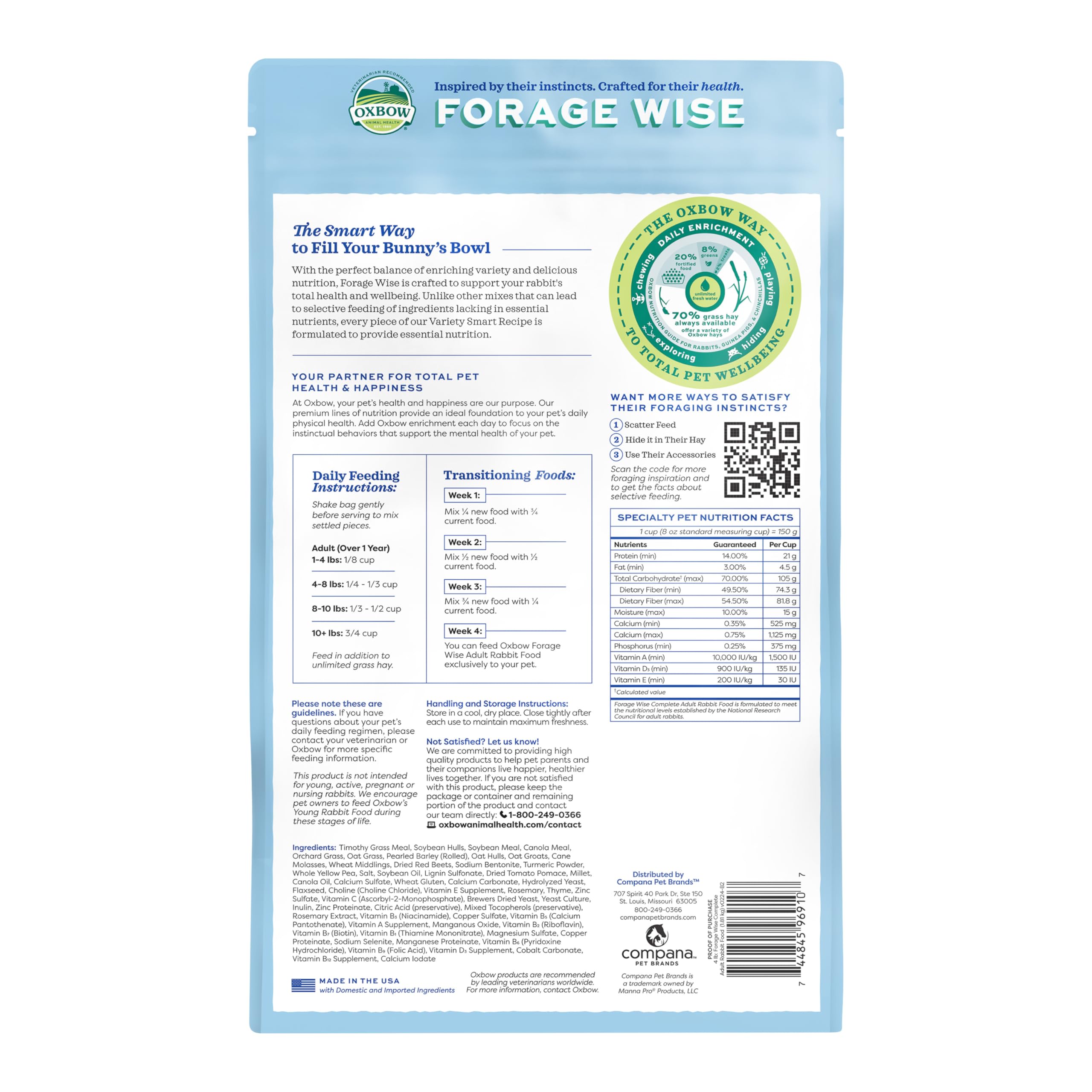 Oxbow emballage 4 lb illustrant format pratique pour propriétaires