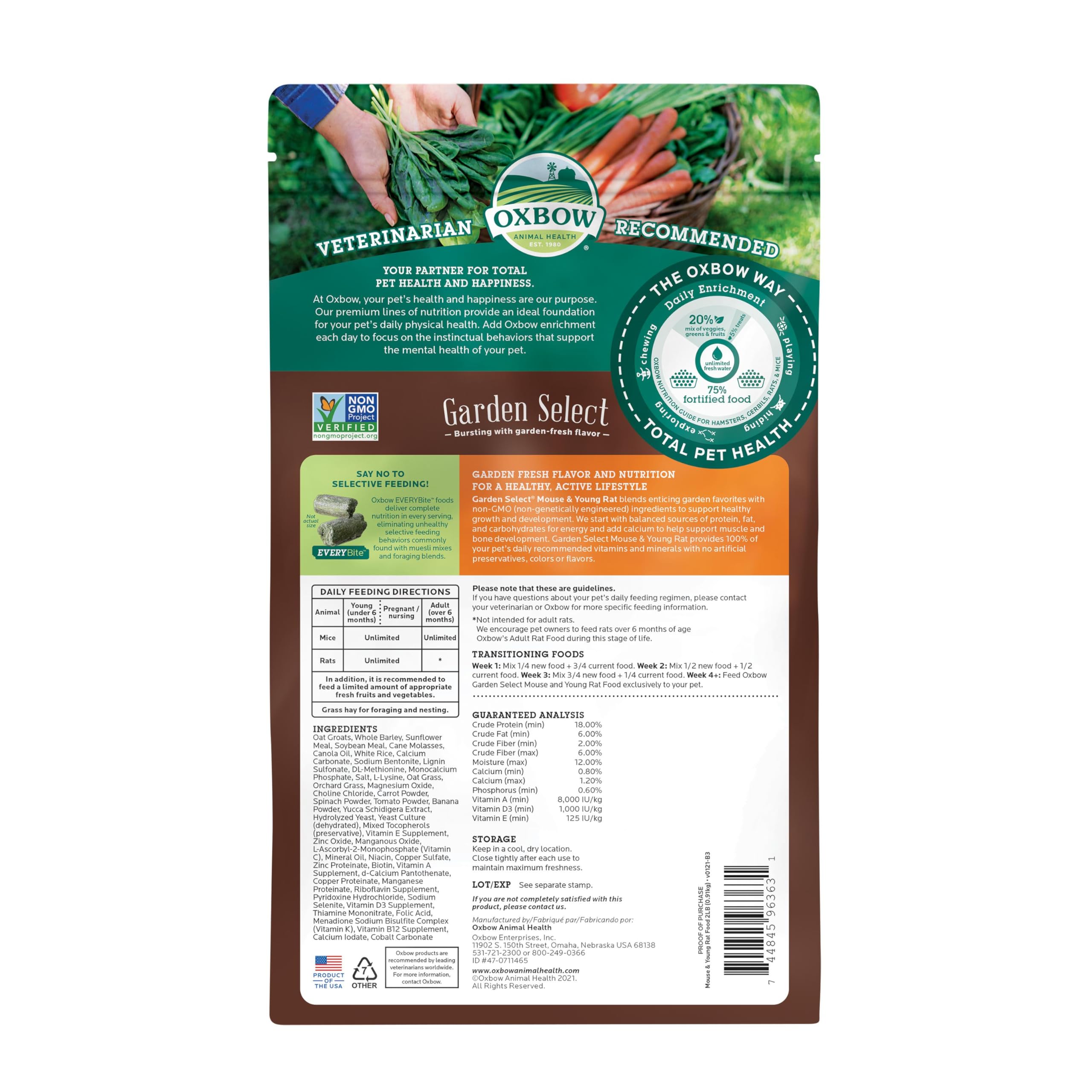 Oxbow gros plan sur texture des granulés, favorise alimentation complète