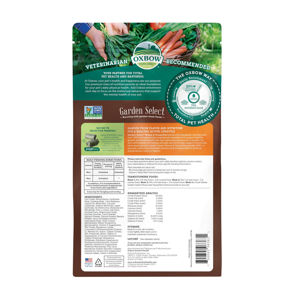 Oxbow gros plan sur texture des granulés, favorise alimentation complète