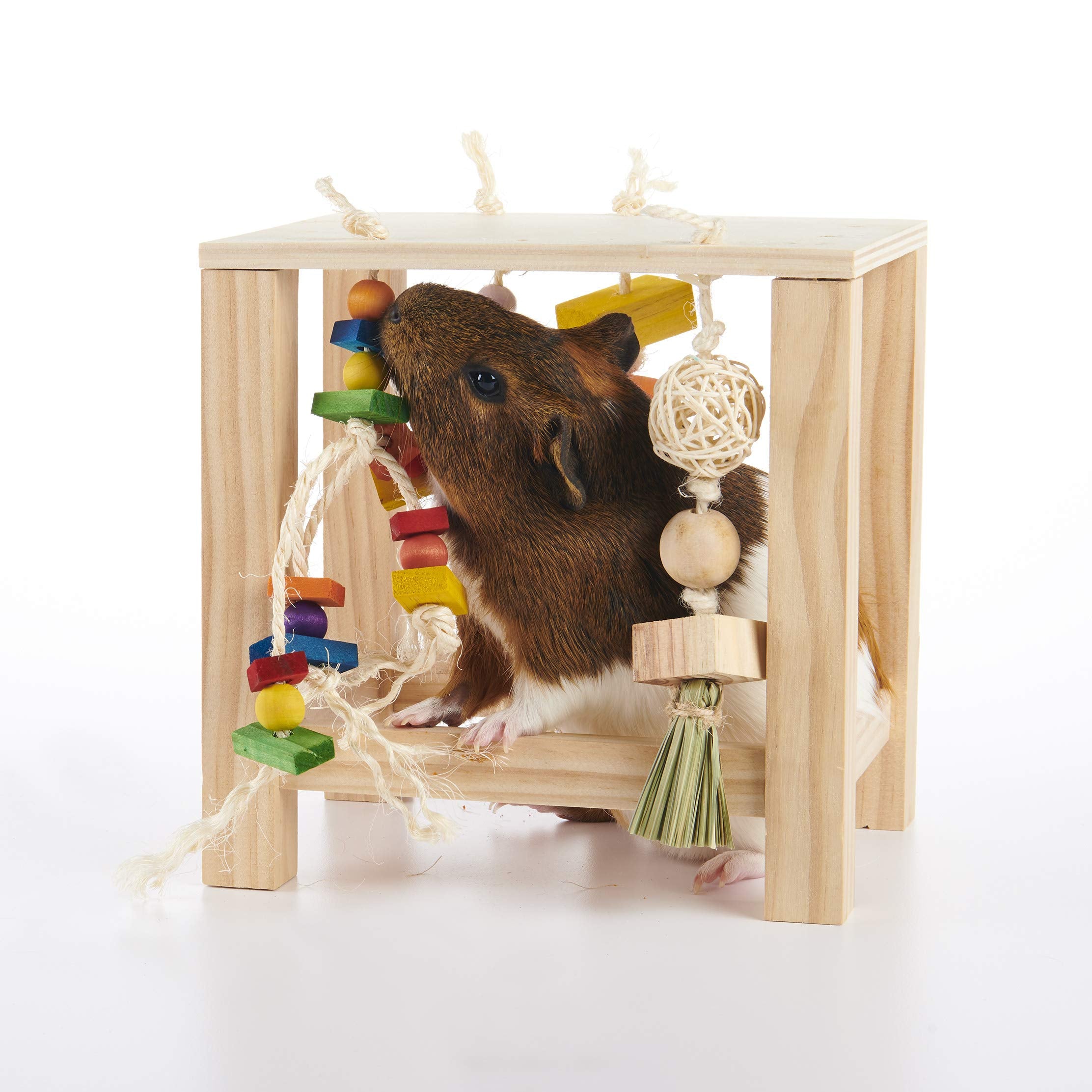 Oxbow play table en usage dans cage favorisant activité et jeu