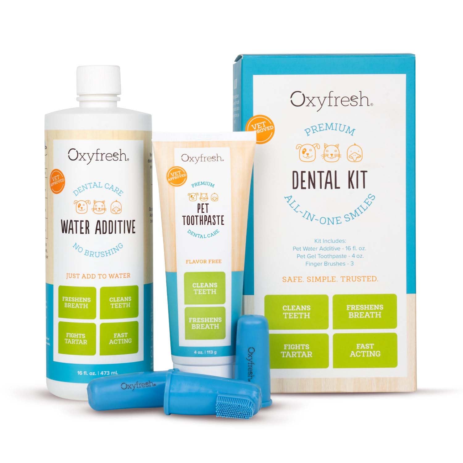 Oxyfresh kit face paquet montrant tous les éléments, facilite soins quotidiens