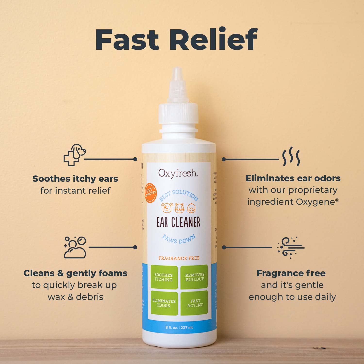 Oxyfresh pompe à gouttes gros plan facilitant application précise et sûre