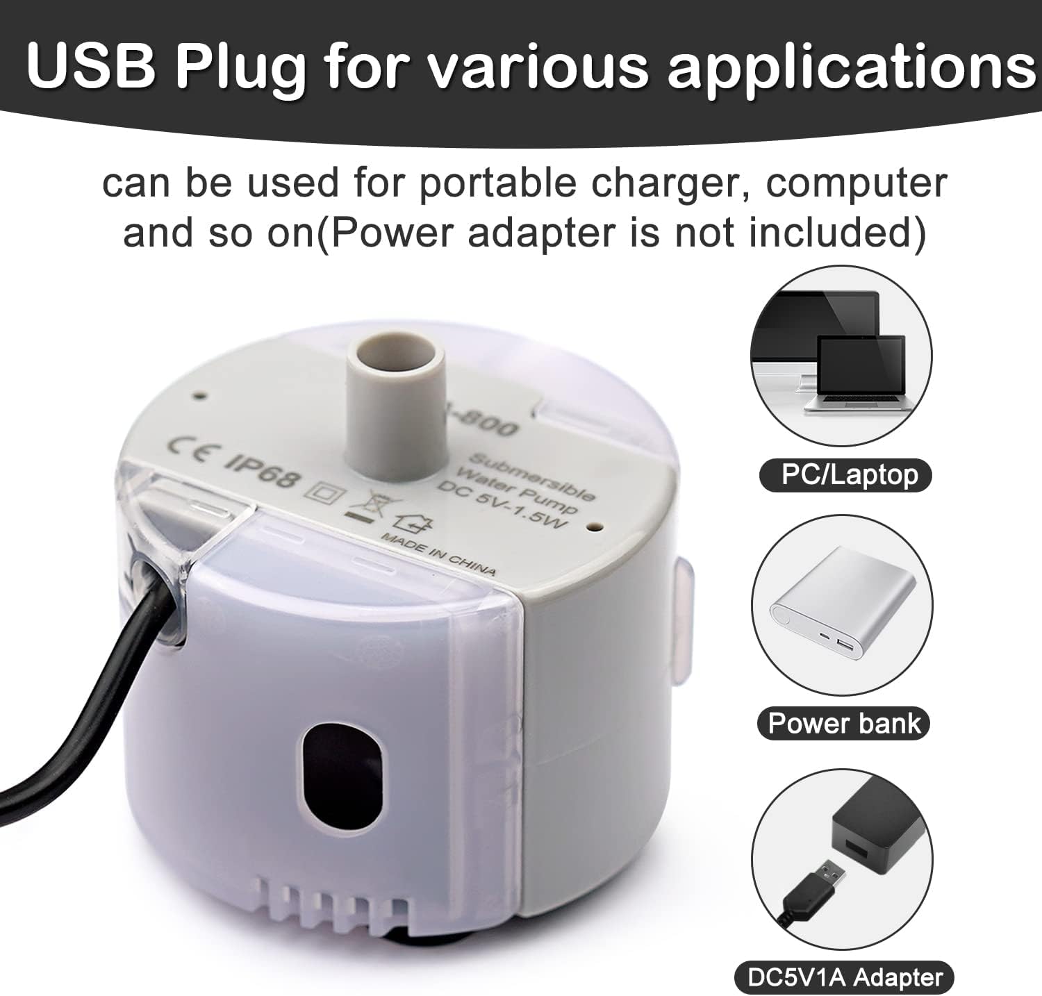 OYES pompe SMA-800 branchée en USB dans un salon, alimentation 5V économique