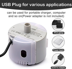 OYES pompe SMA-800 branchée en USB dans un salon, alimentation 5V économique