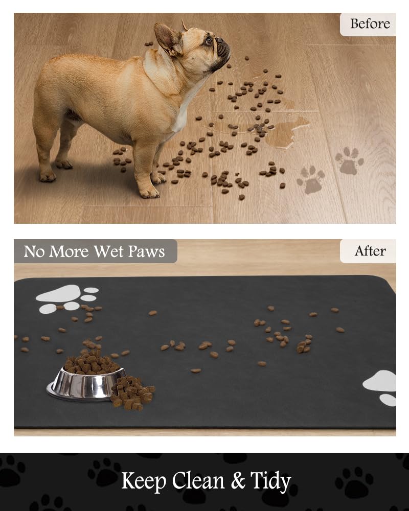 PADOOR tapis en usage sous gamelle avec chien réduisant les dégâts
