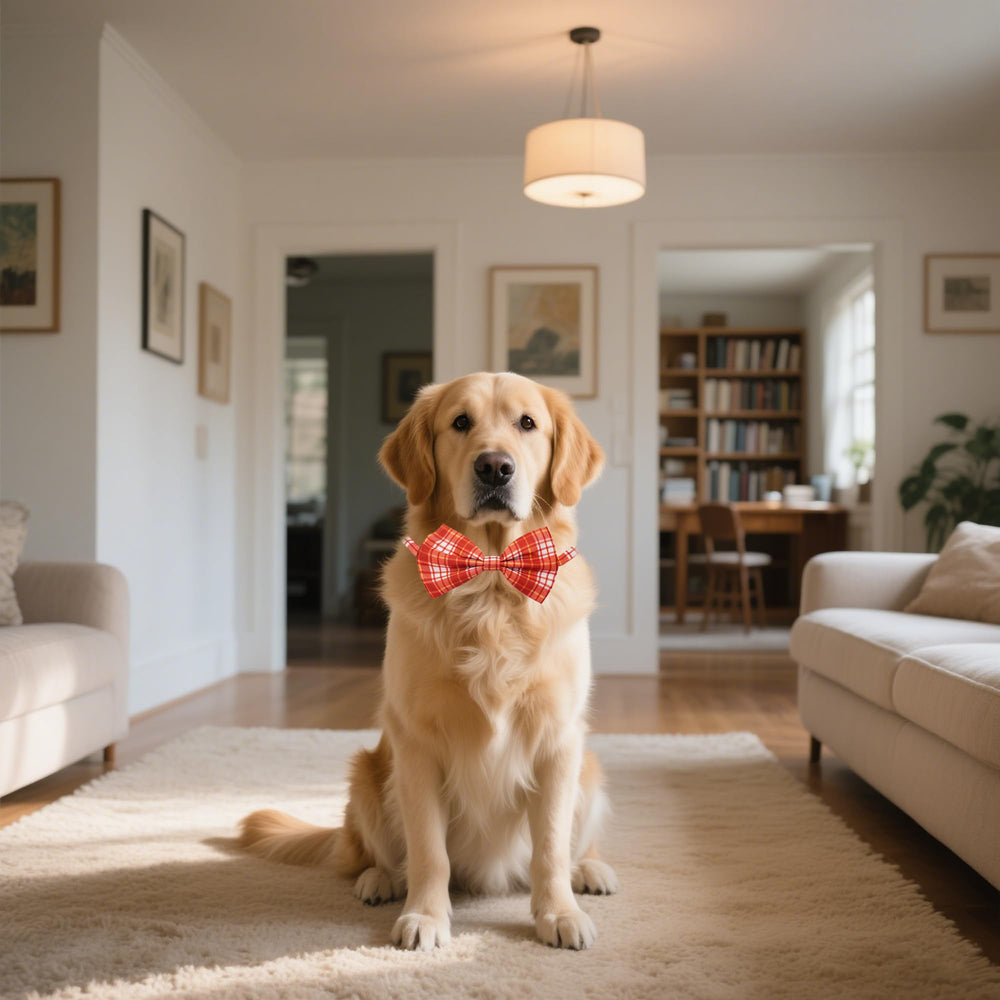 Pai Sence chien portant nœud papillon plaid pour un look élégant