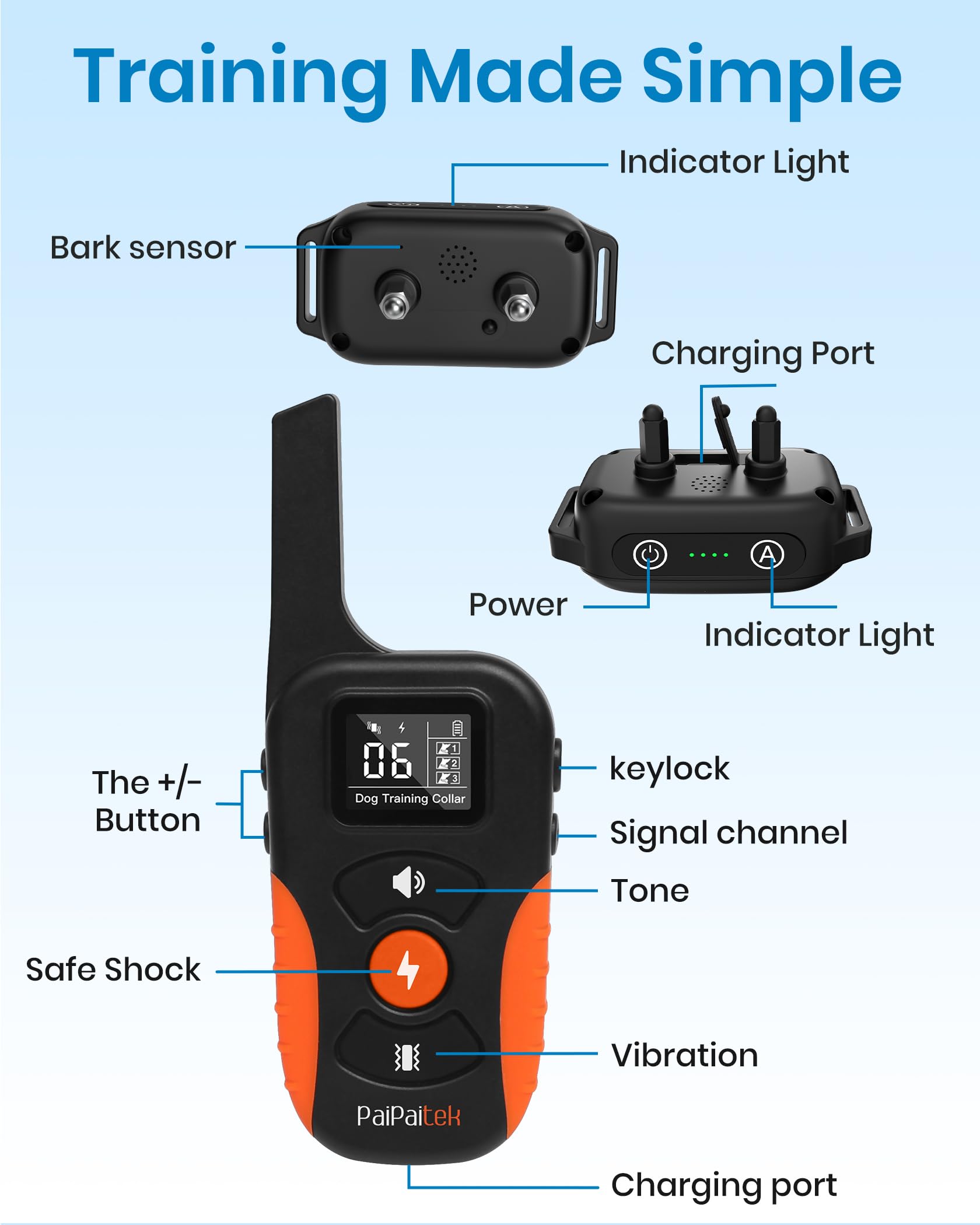 PaiPaitek ensemble boîte et accessoires incluant lanière et chargeur