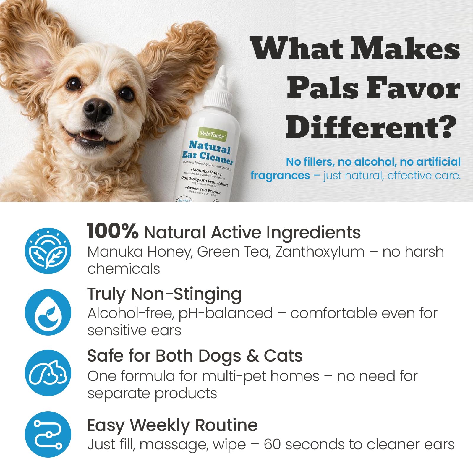 Ingrédients naturels Pals Favor : miel de manuka et extrait de thé vert apaisants