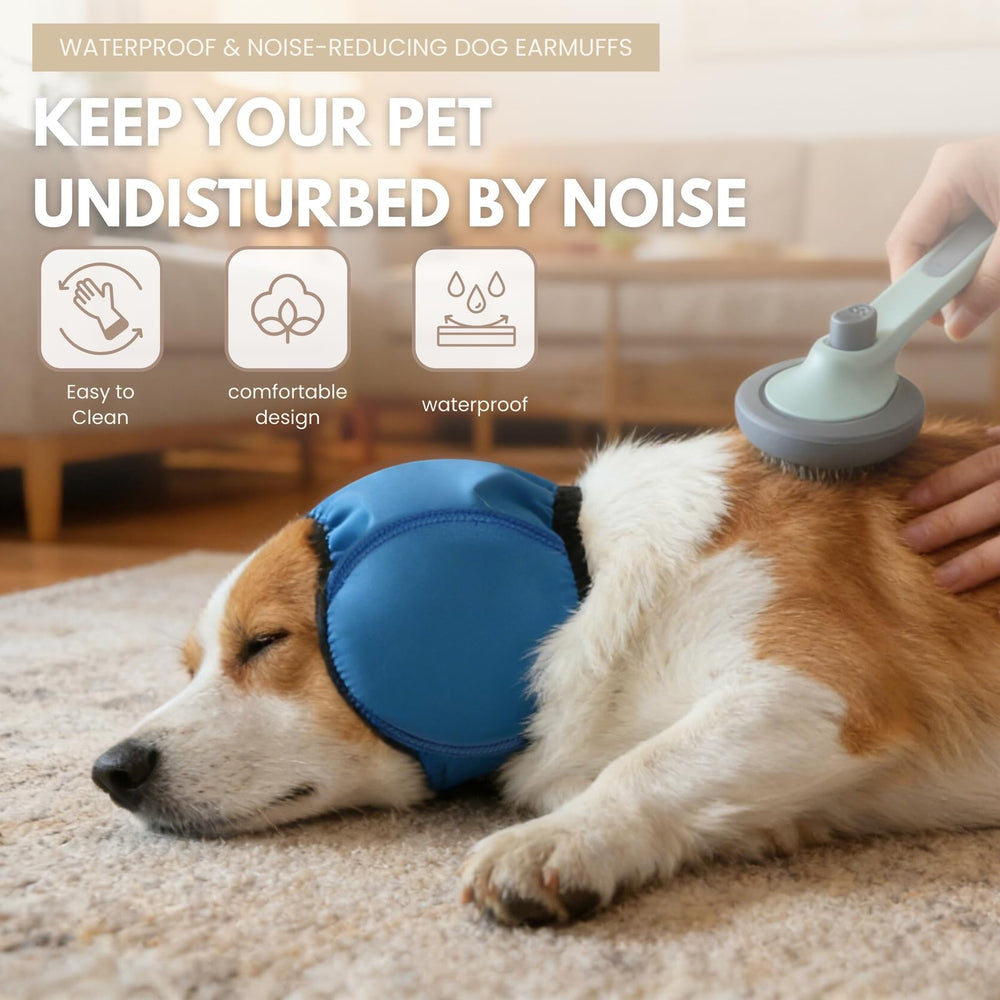 PAPIAMEN chien portant le couvre-oreilles durant le bain calme
