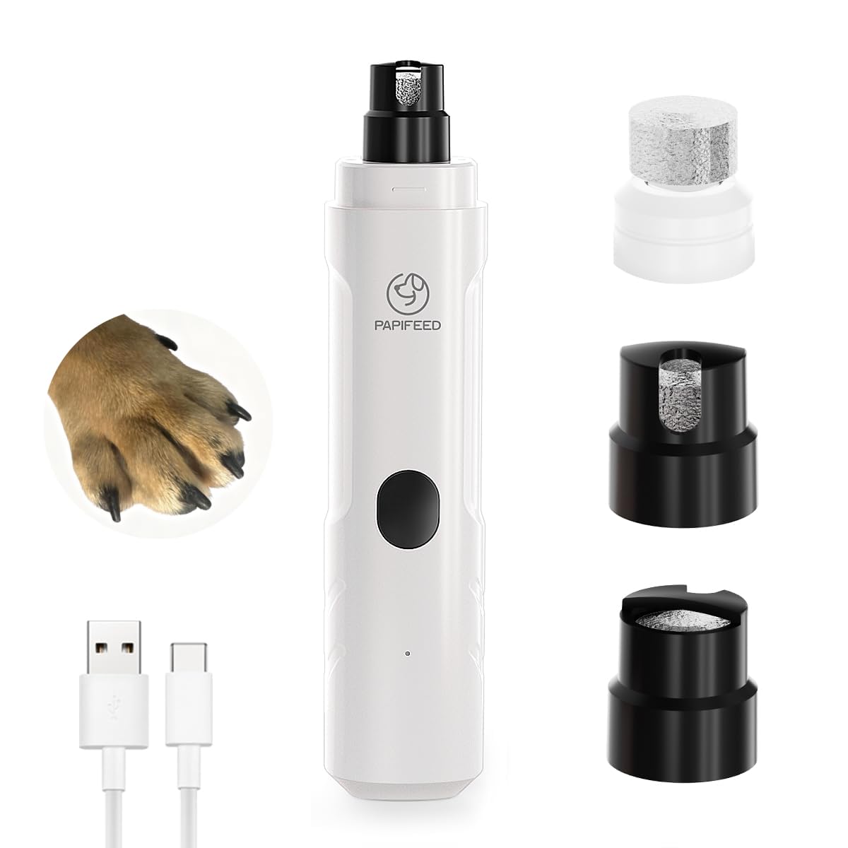 PAPIFEED vue avant de la meuleuse blanche, design compact et ergonomique