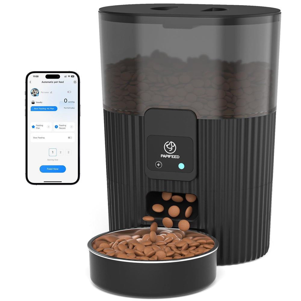 PAPIFEED vue avant du distributeur montrant design compact et commande