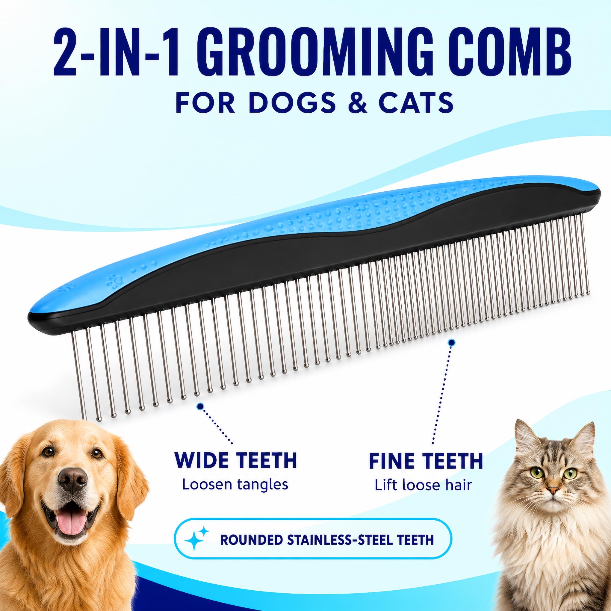 Pat Your Pet gros plan des dents double-face de la brosse, facilite démêlage rapide