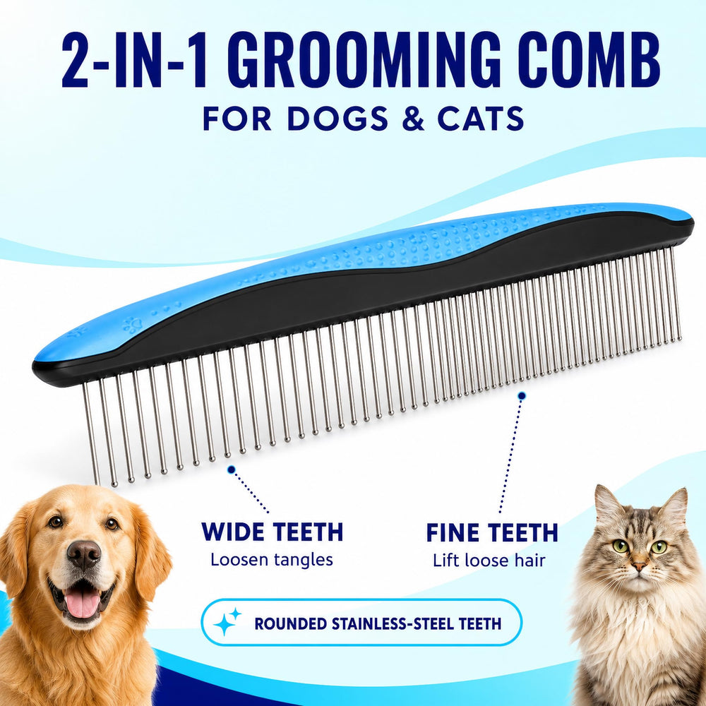 Pat Your Pet gros plan des dents double-face de la brosse, facilite démêlage rapide