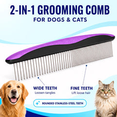 Pat Your Pet peigne inox gros plan pour finitions sans tiraillement