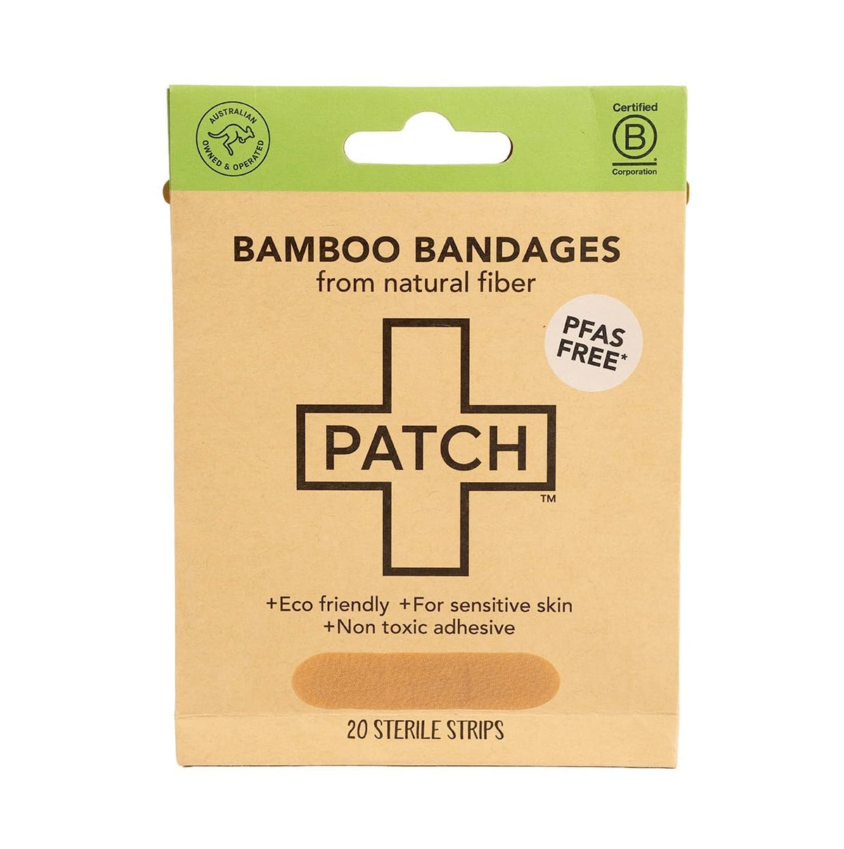 PATCH emballage avant montrant pansements bambou, protection naturelle