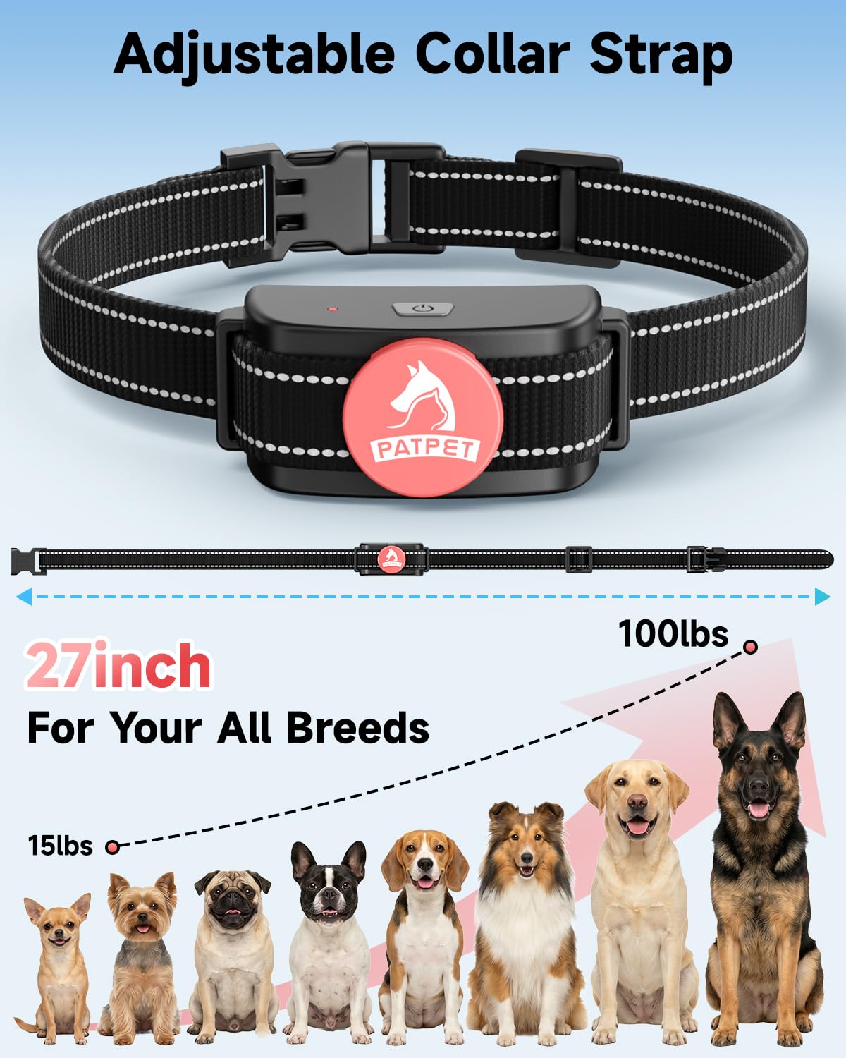 PATPET comparaison de taille sur chien montre ajustement pour différents gabarits