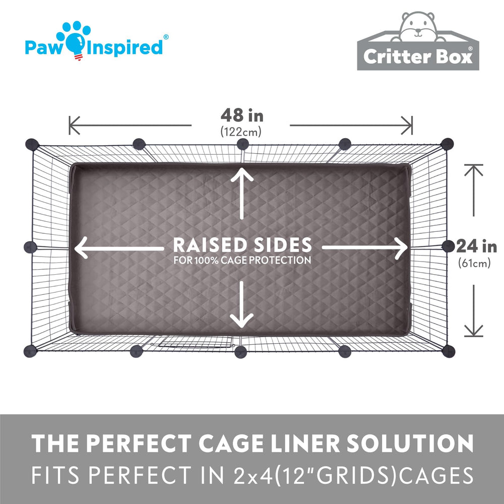 Paw Inspired comparaison d'échelle montrant dimensions 24x48 pouces pour cage 2x4