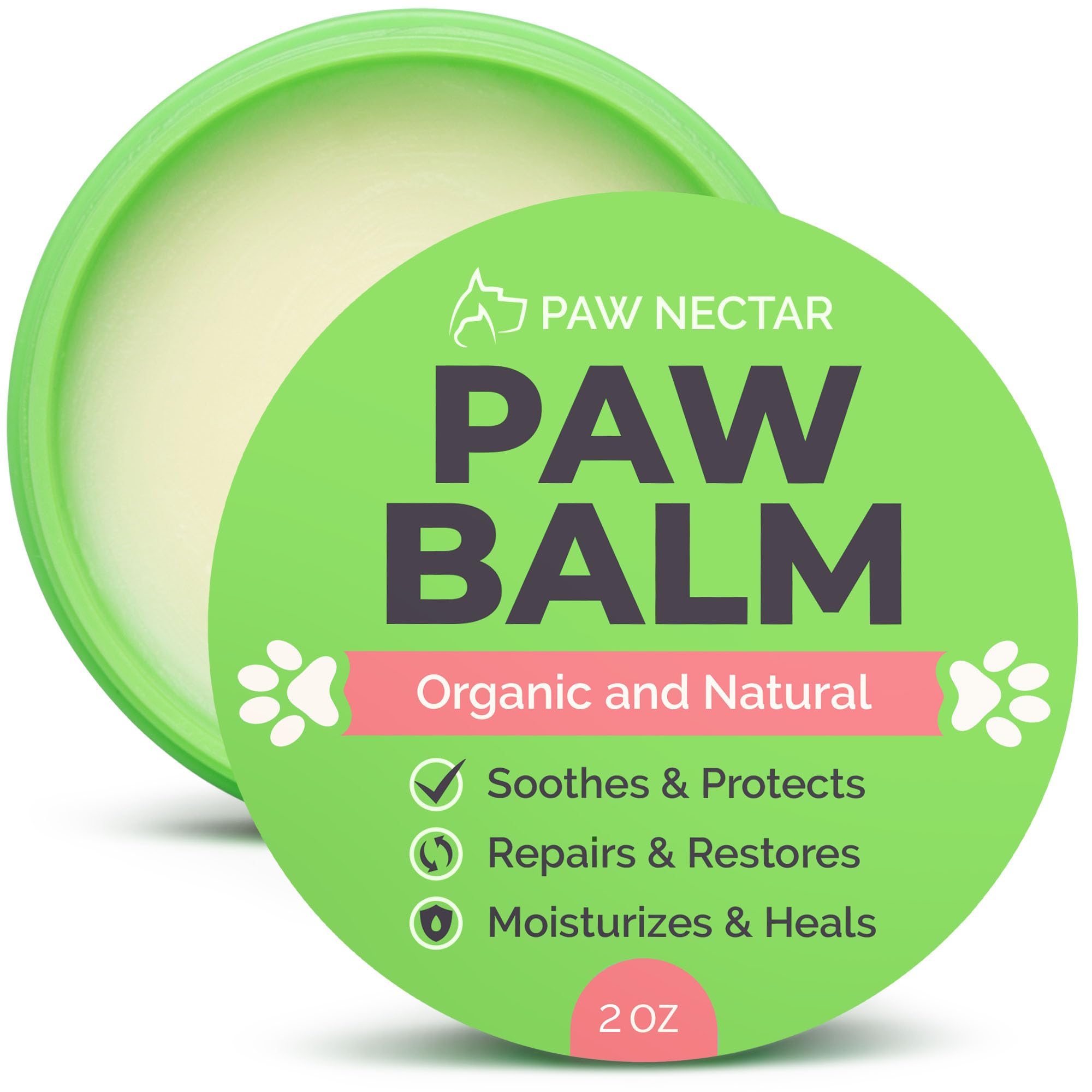 Paw Nectar vue avant du pot montrant l'étiquette et la taille pratique