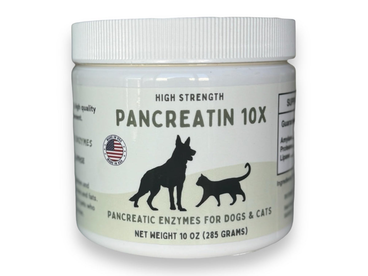 Paw Vitality emballage avant Pancreatin 10X montrant flacon et étiquette