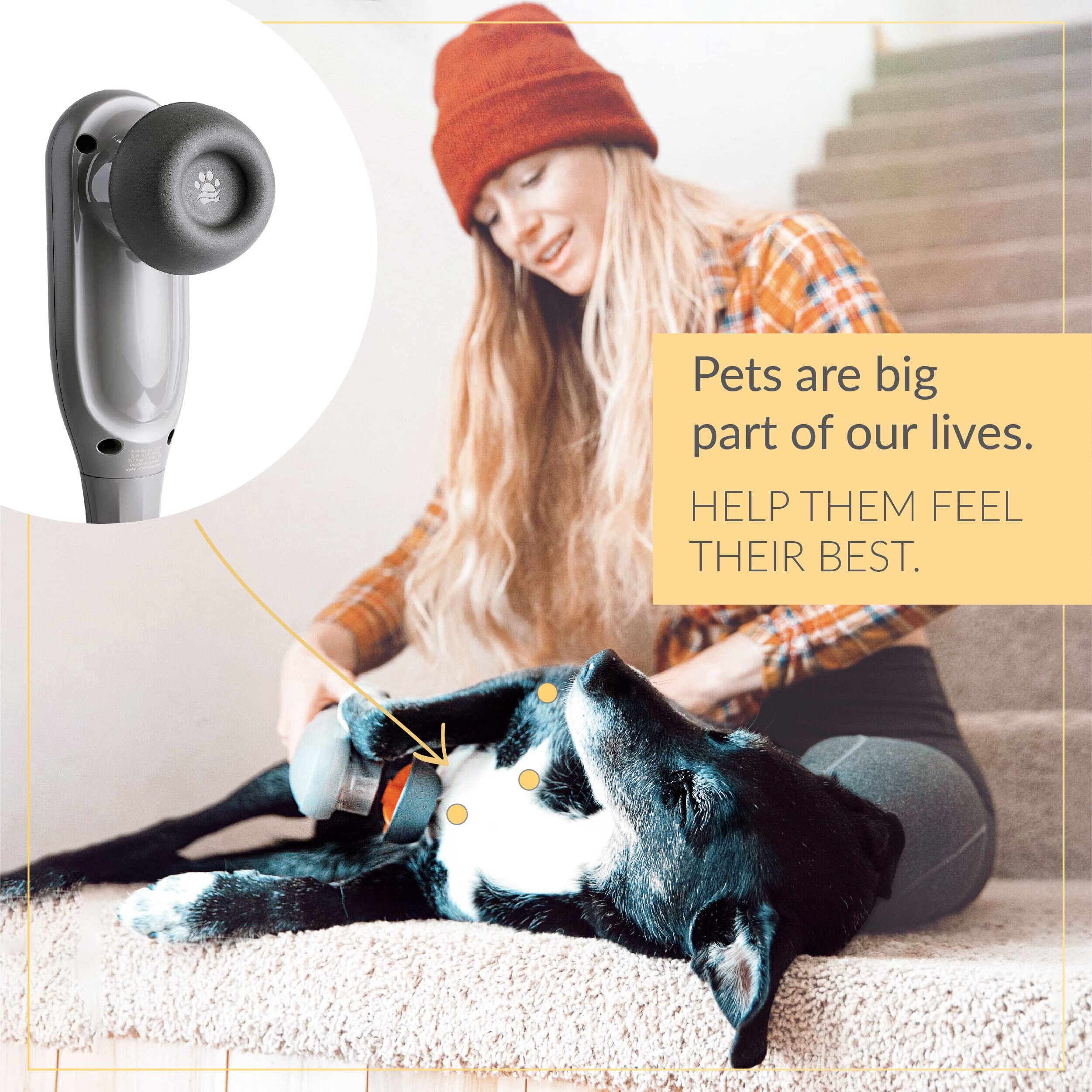 PAW WAVE massager avec accessoires illustrant polyvalence d'utilisation