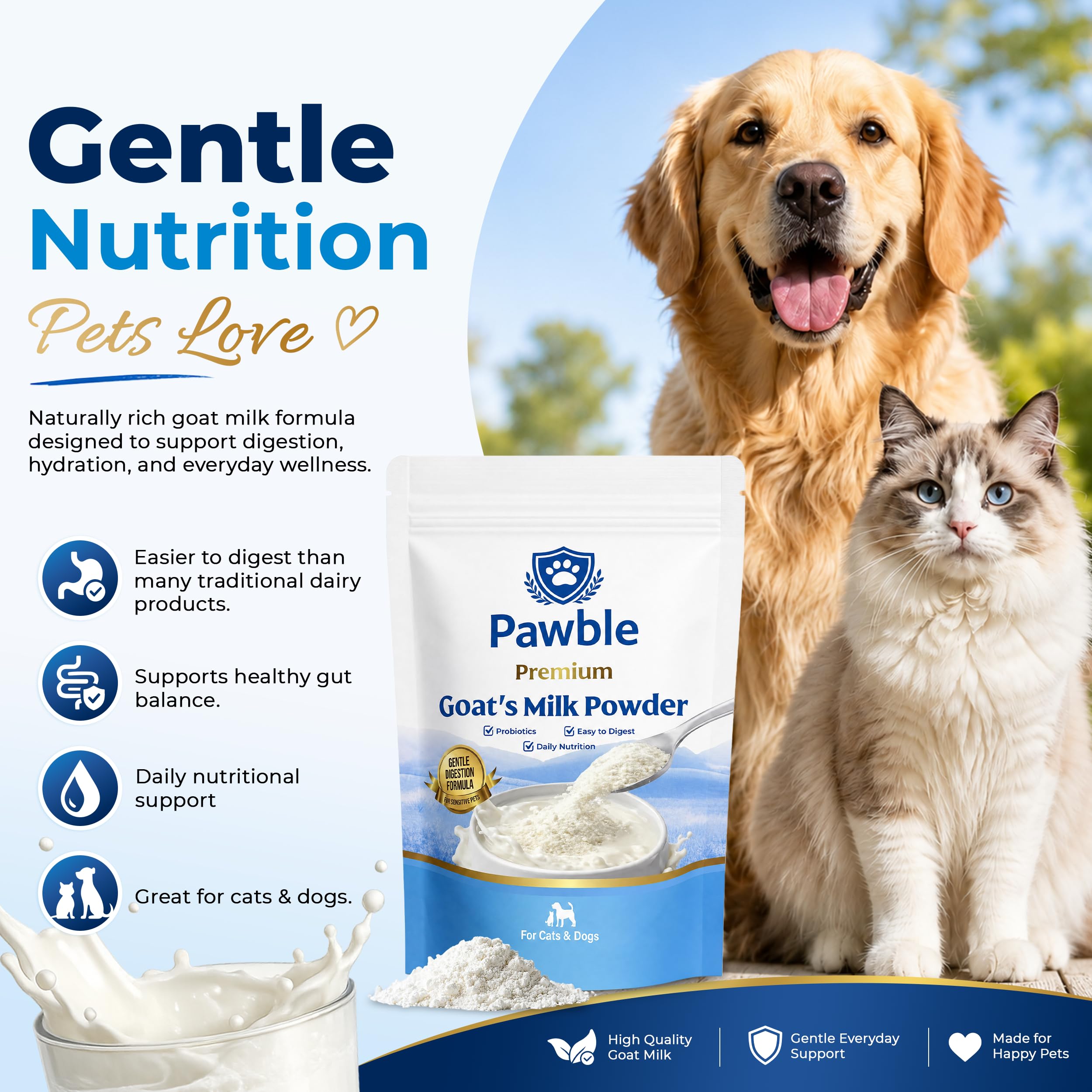 Pawble lait préparé dans un verre pour hydratation et appétence