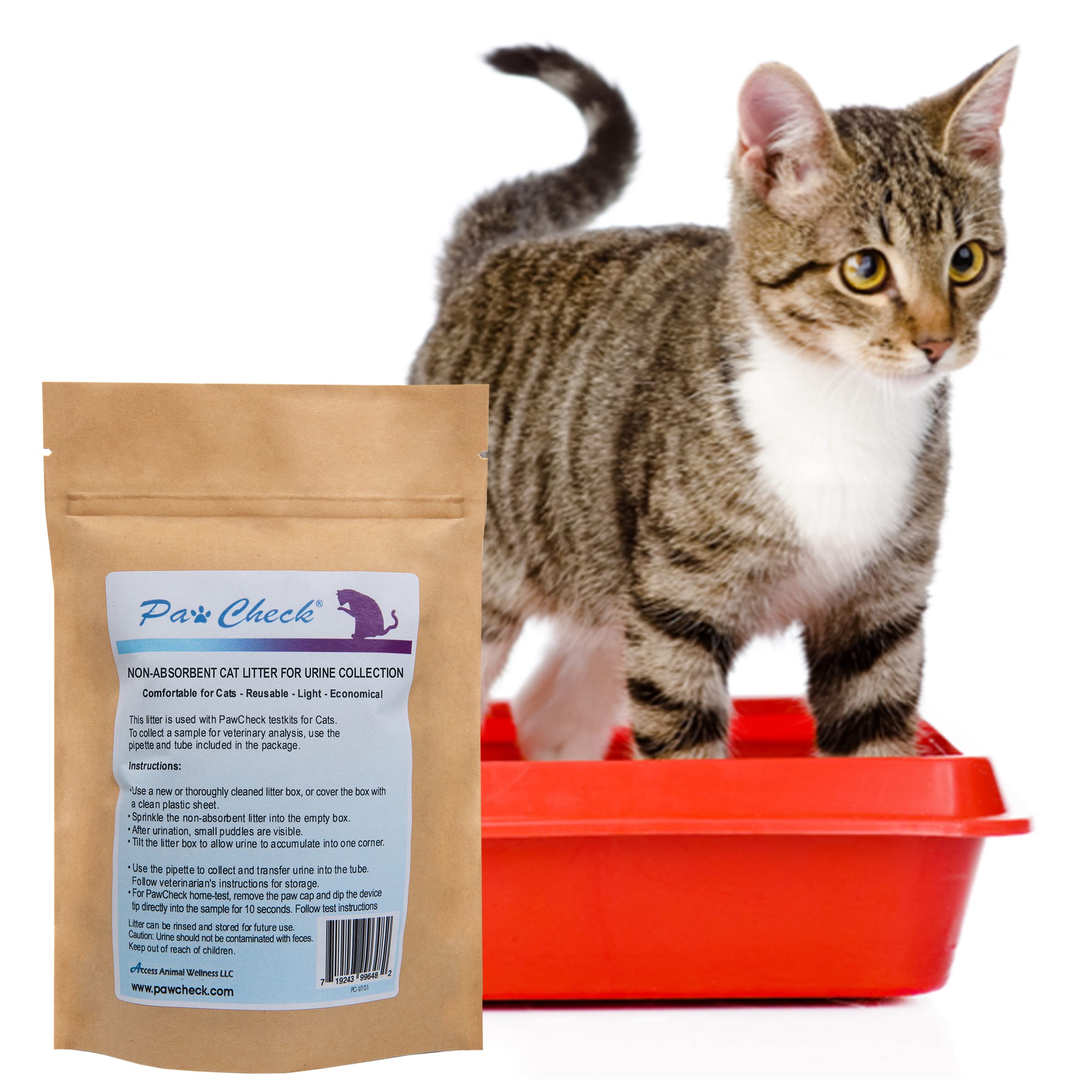 Gros plan sur les granulés PawCheck non-absorbants offrant confort et visibilité de l’urine