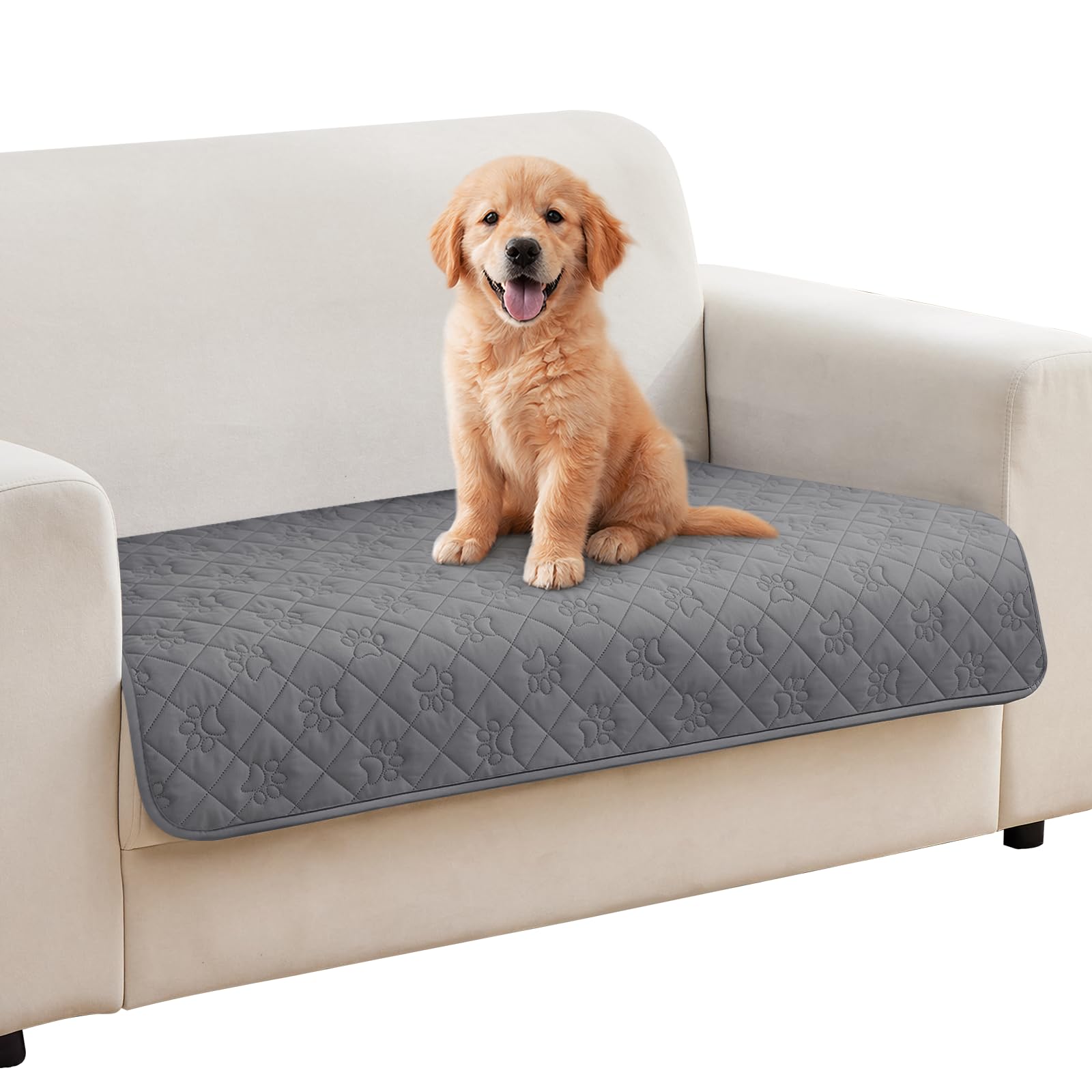 PAWFINITY vue frontale de la couverture protège canapé et retient liquides