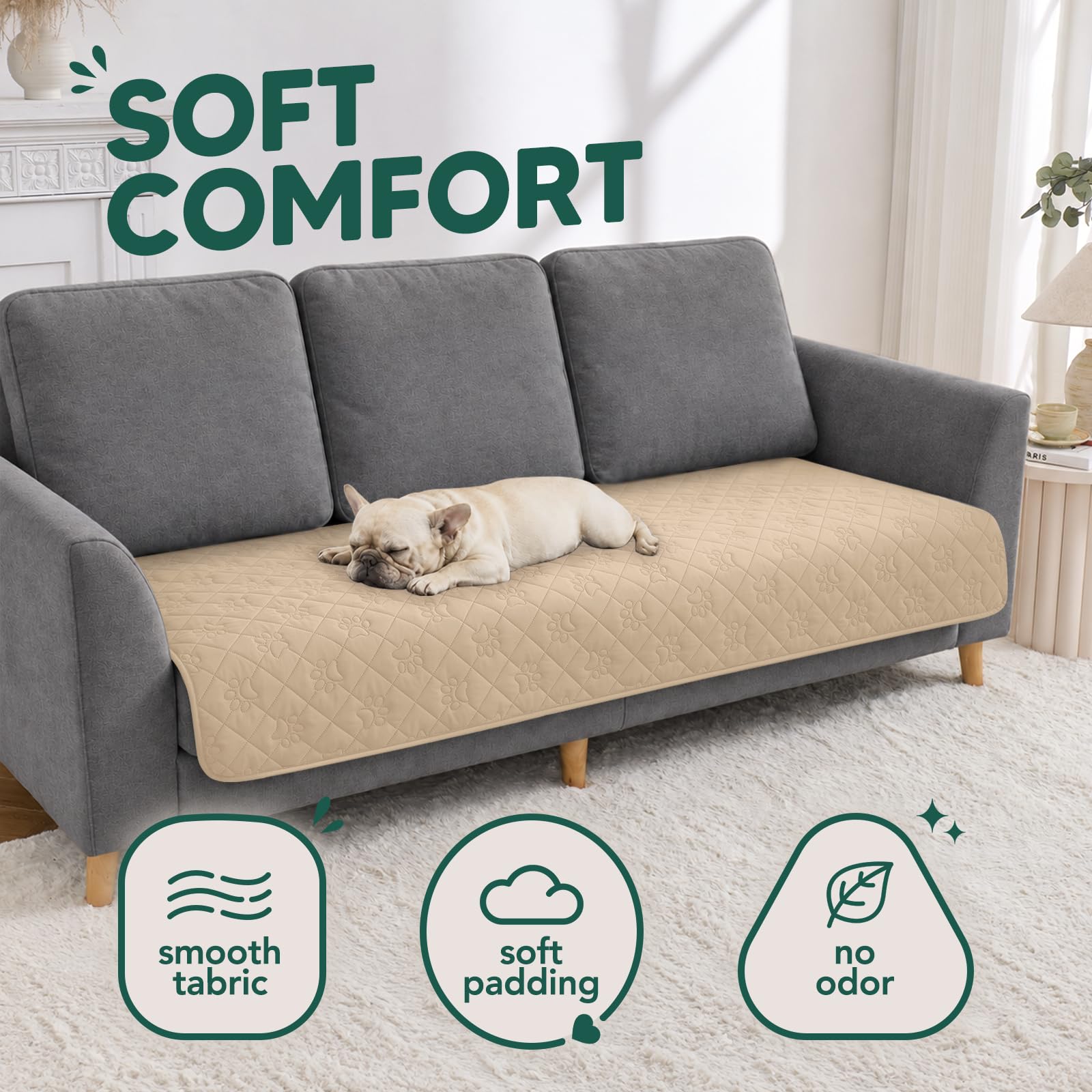 PAWFINITY sur canapé avec chien facilite essuyage et confort