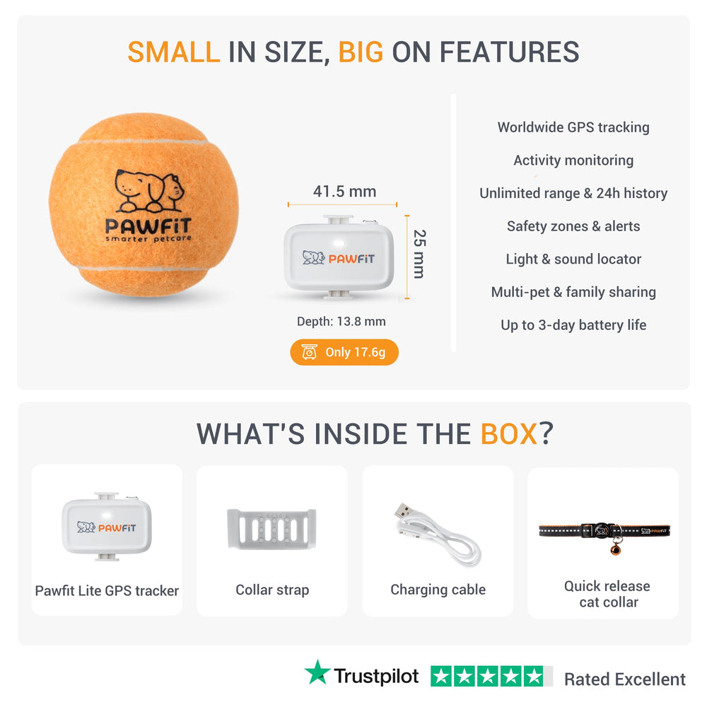 Comparaison de taille Pawfit Lite dans une main illustrant son poids inférieur à 18 g