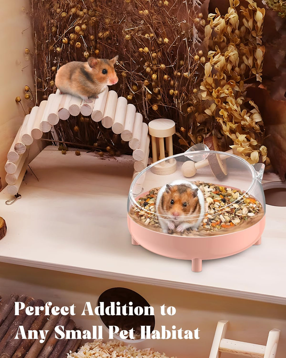 Pawfly hamster se roulant dans le bac pour entretien naturel