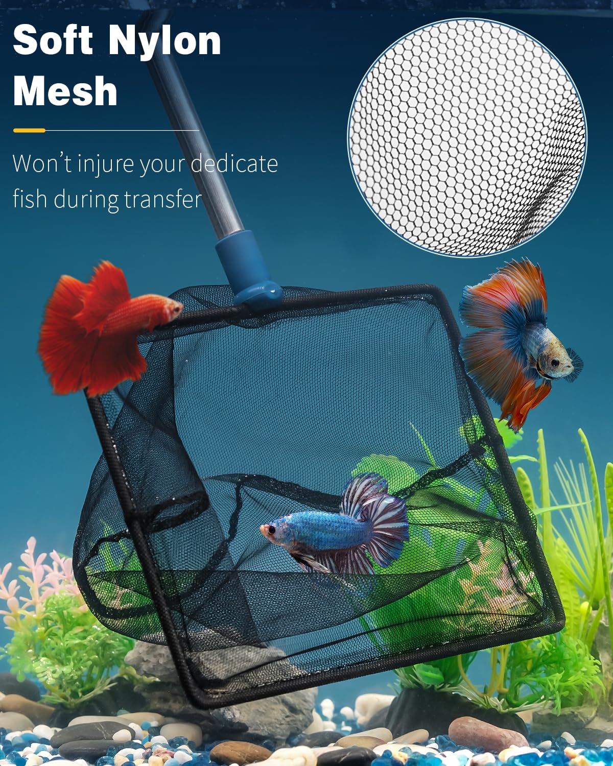 Pawfly filet manche télescopique étendu atteignant le fond d'aquarium