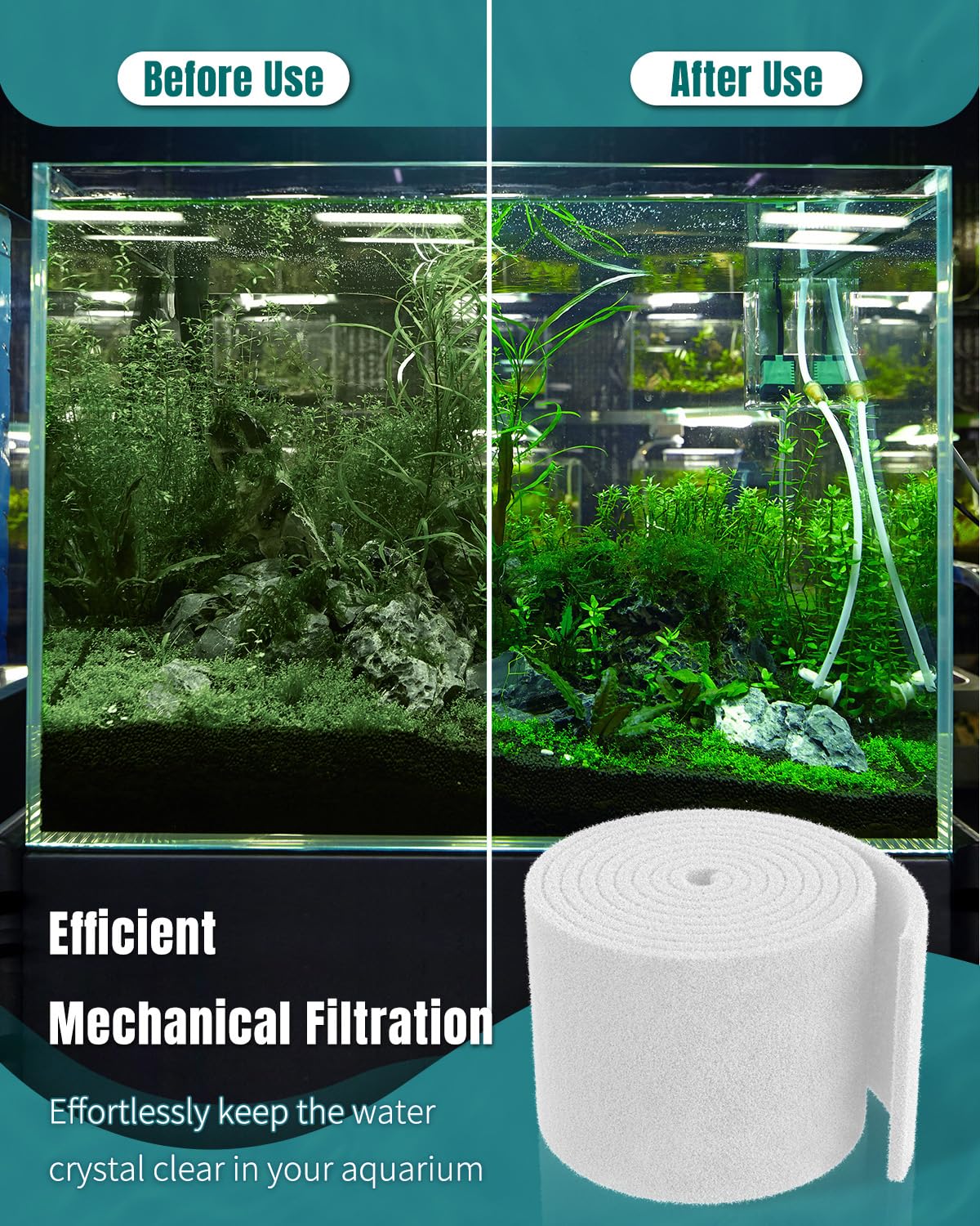Pawfly mousse installée dans filtre interne, améliore la clarté de l'eau