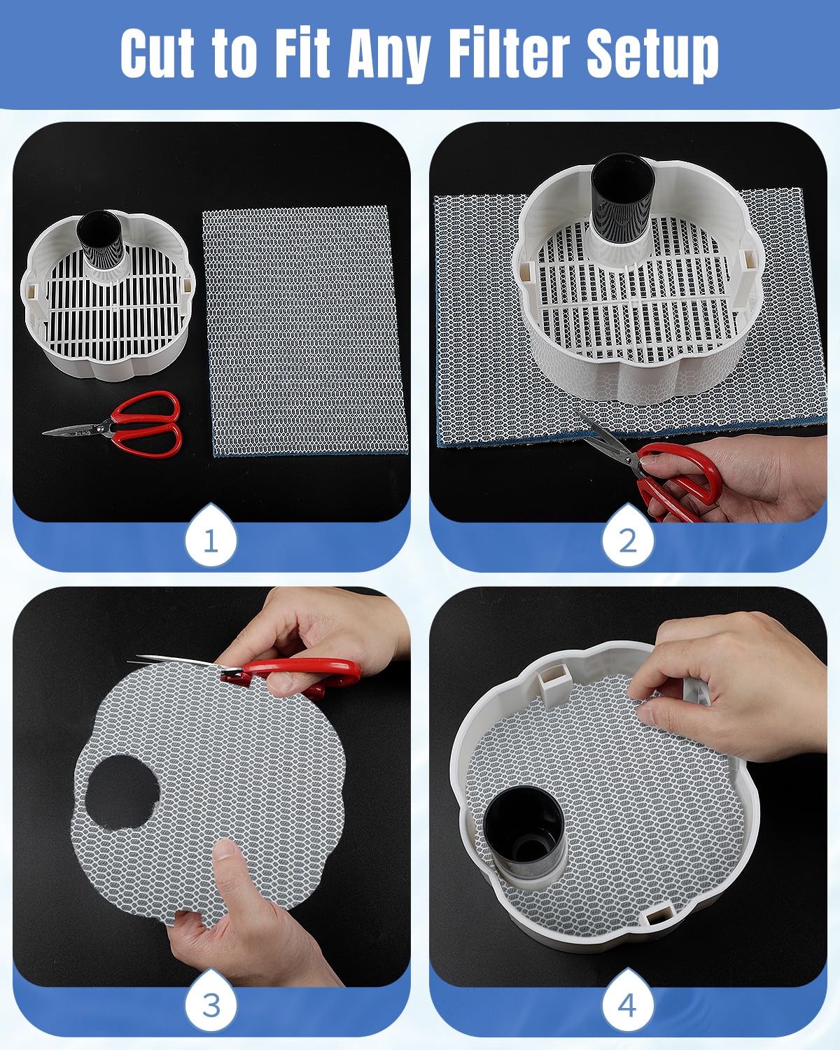 Pawfly tapis filtre en situation aquarium démontrant eau plus claire et aspect naturel