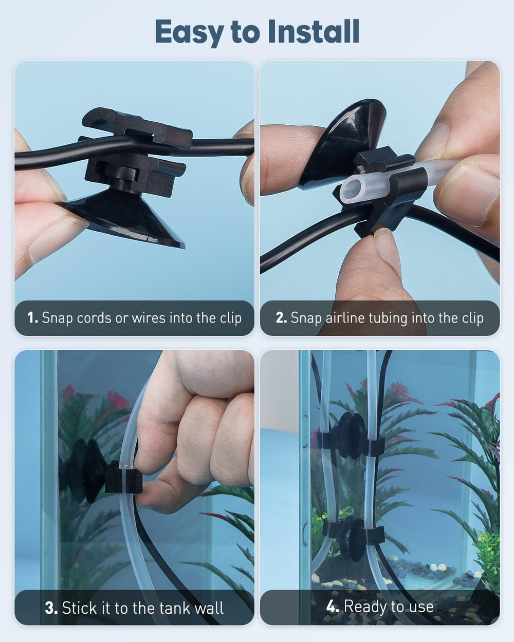 Pawfly ventouse fixée sur vitre d'aquarium pour une présentation soignée