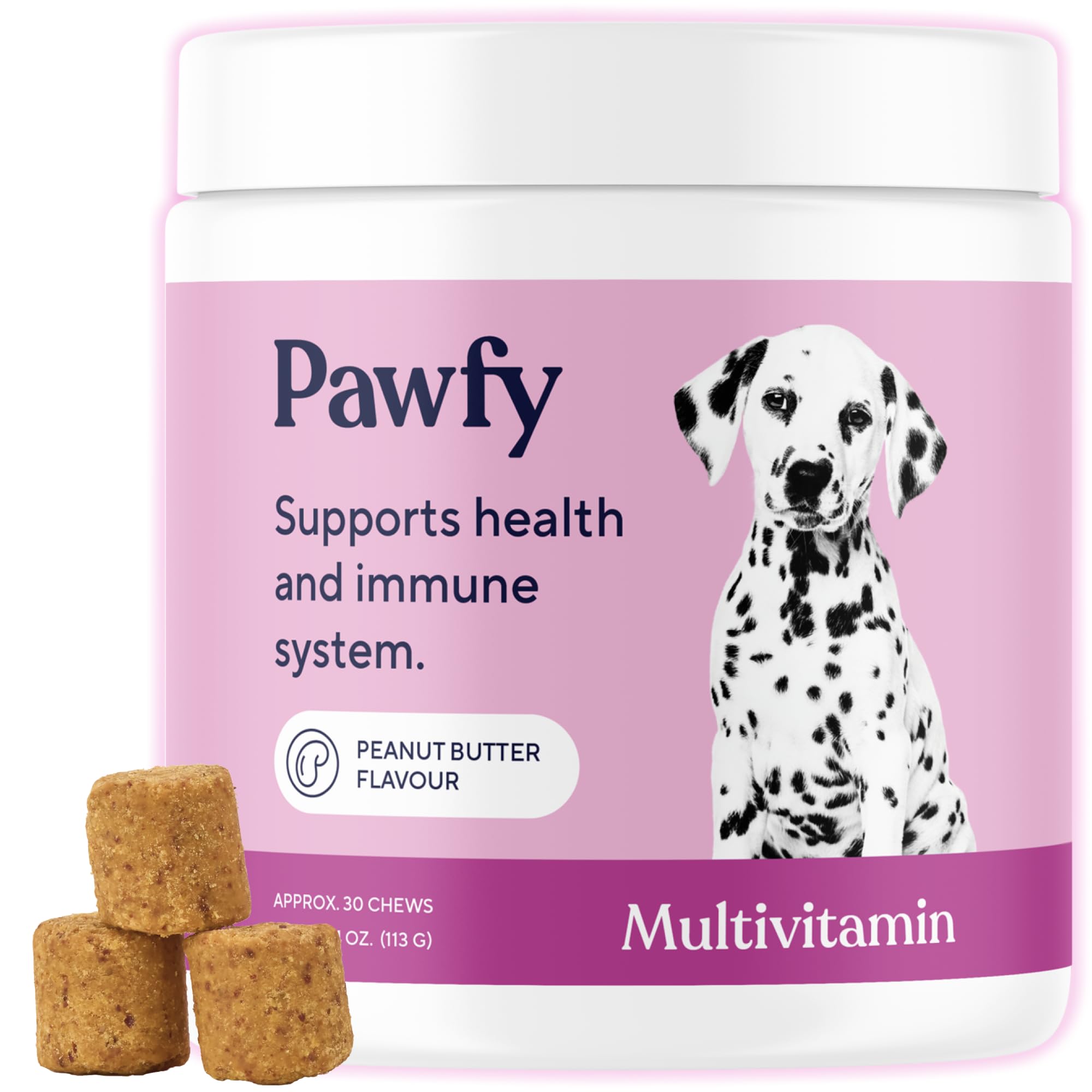 Pawfy emballage devant montrant produit et promesse nutritionnelle pour bien-être
