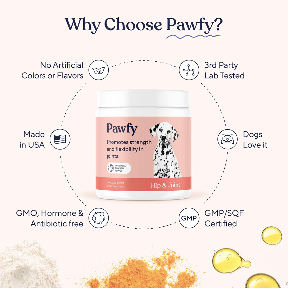Pawfy étiquette ingrédients listant composés pour articulations