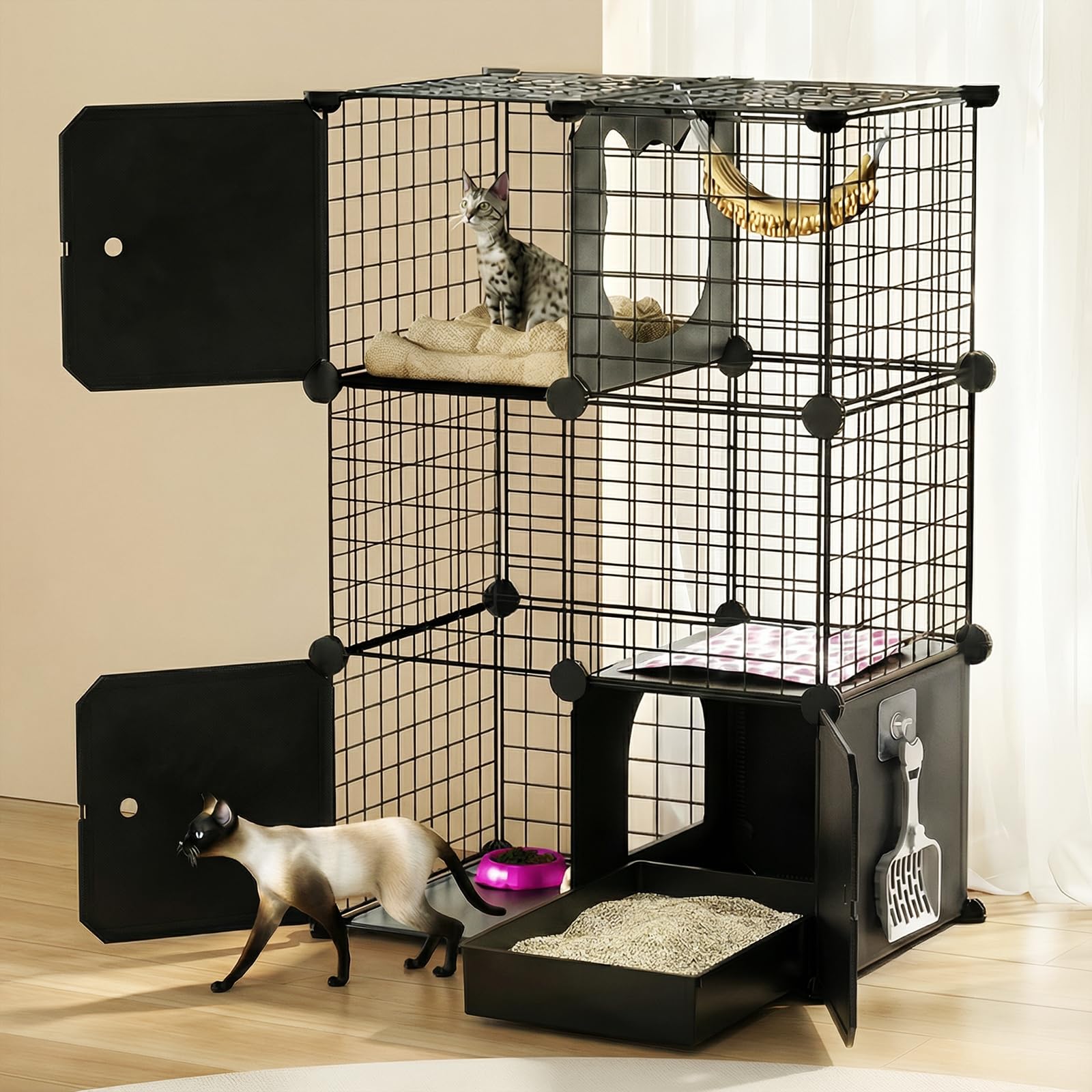 PAWING vue avant de l’enclos montrant espace et accessibilité pour chat