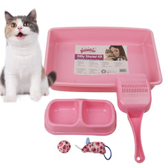 PAWISE bac à litière rose vu de face pour accueil facile du chaton et gain de place