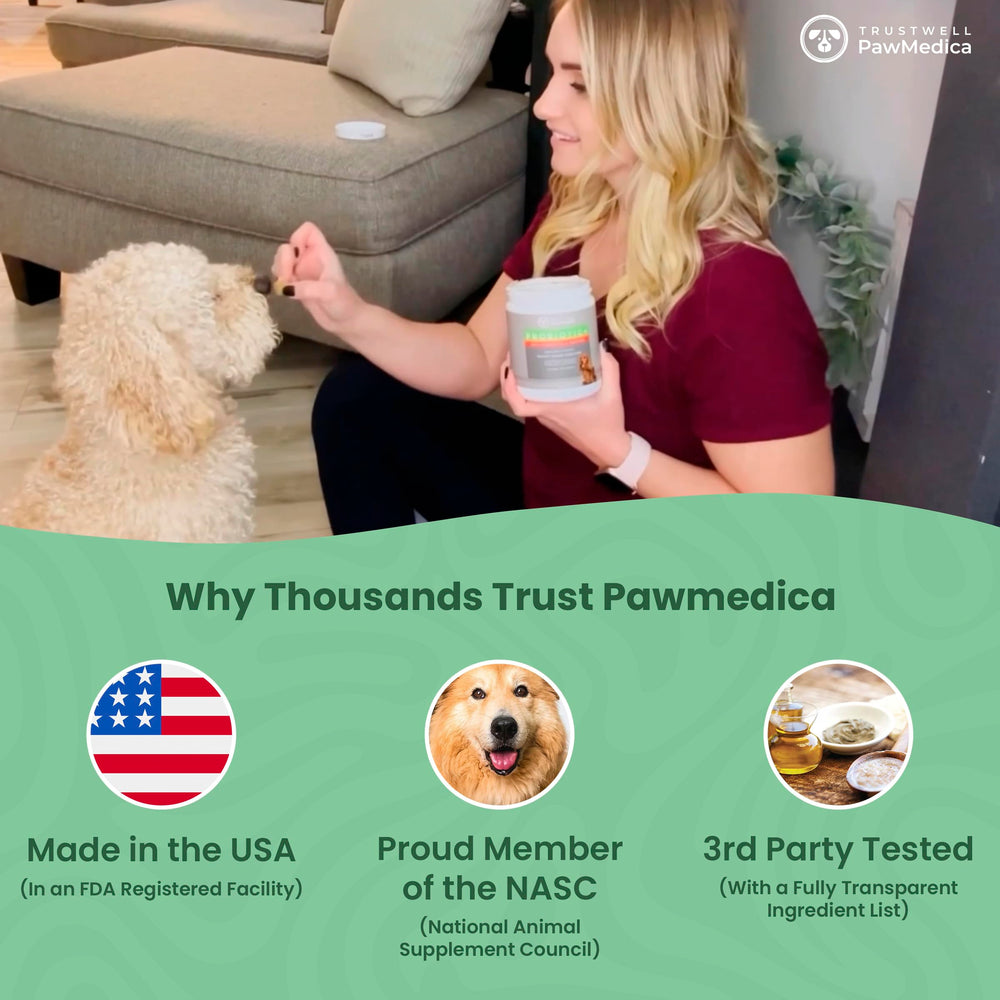 TRUSTWELL PAWMEDICA chien acceptant la friandise, facilite l'administration
