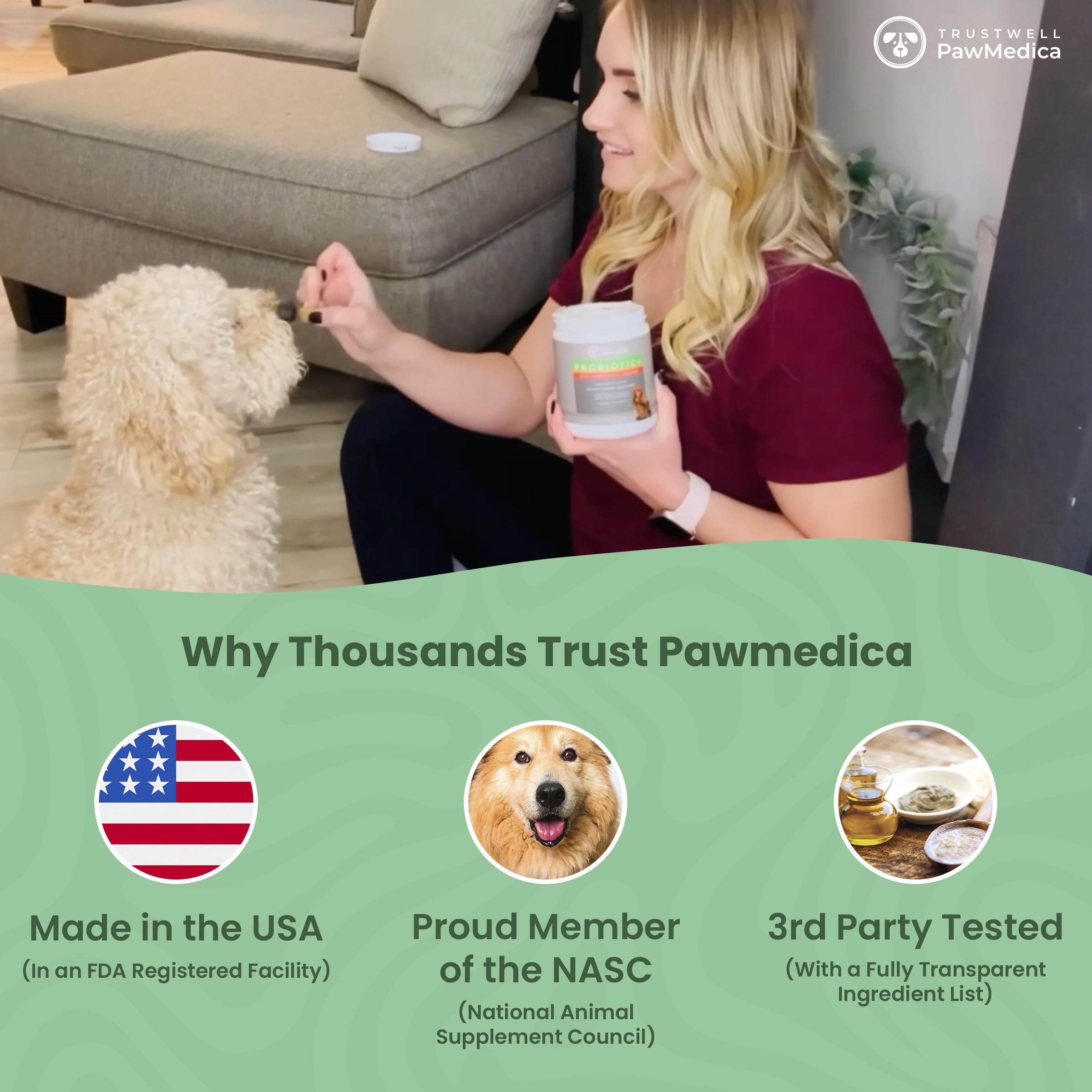 TRUSTWELL PAWMEDICA photo des ingrédients pour illustrer probiotiques, prébiotiques et enzymes