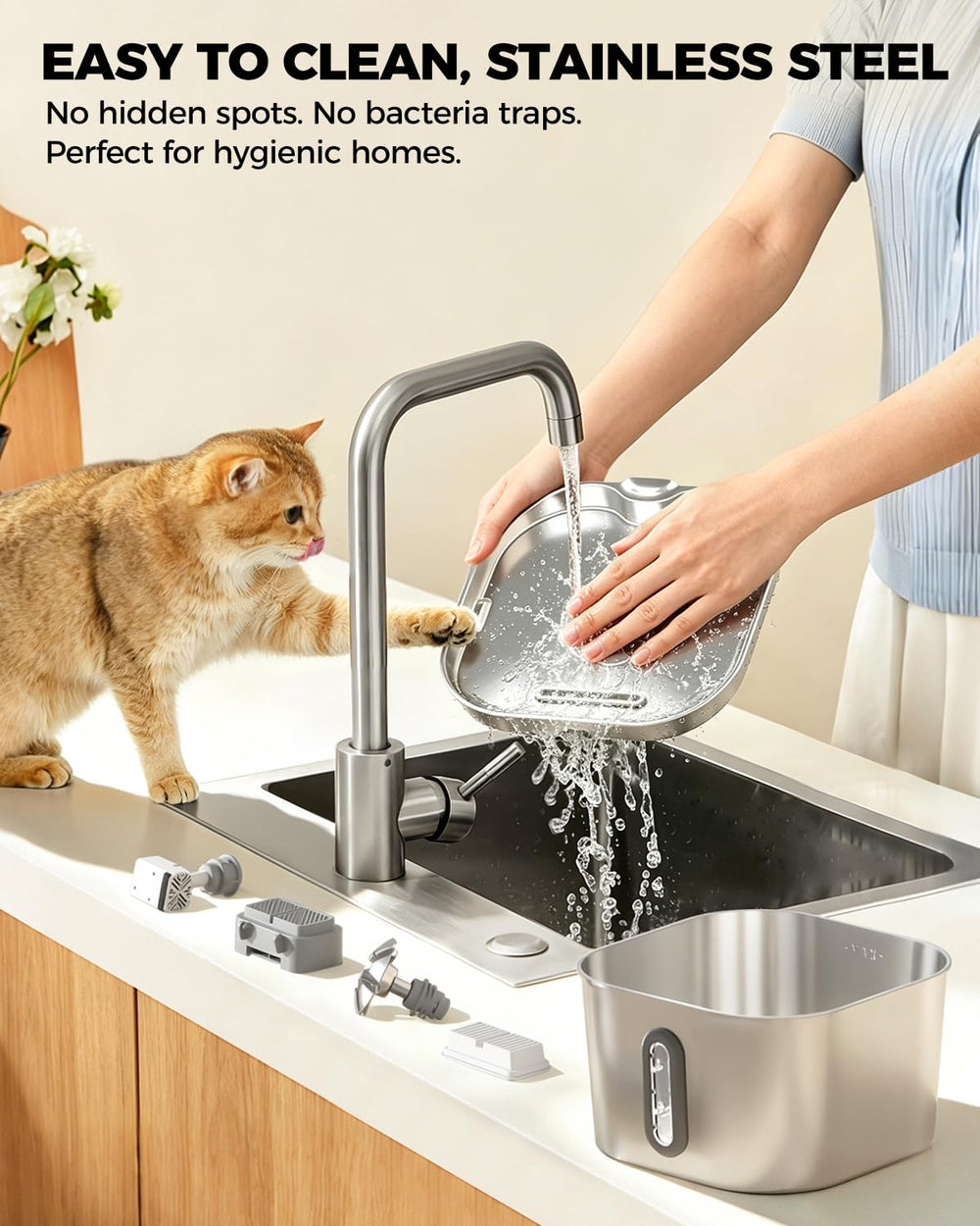 PawPoll gros plan acier inox 304 résistant pour hygiène et longévité