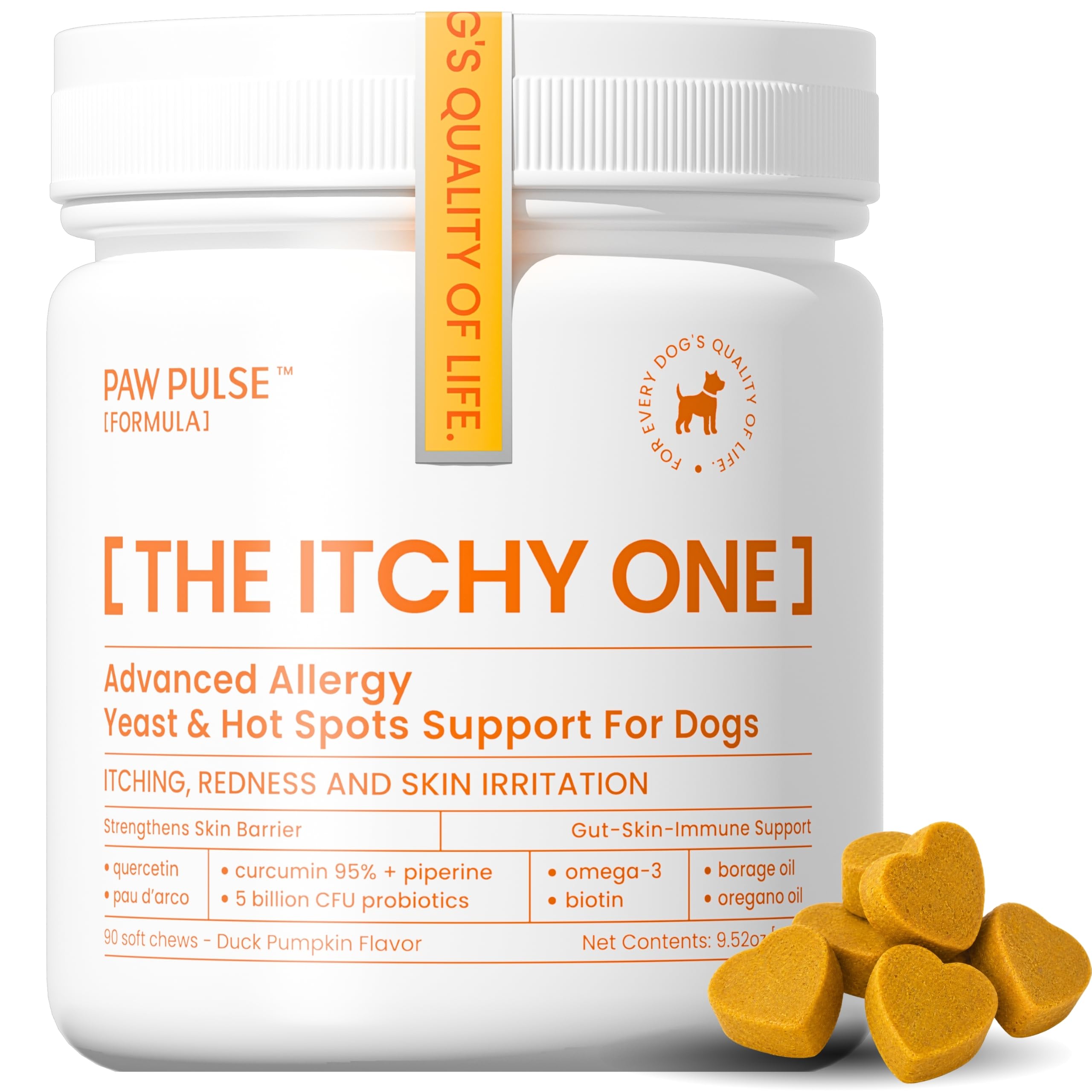 PAWPULSE FORMULA emballage avant montrant 90 chews et bénéfice confort cutané