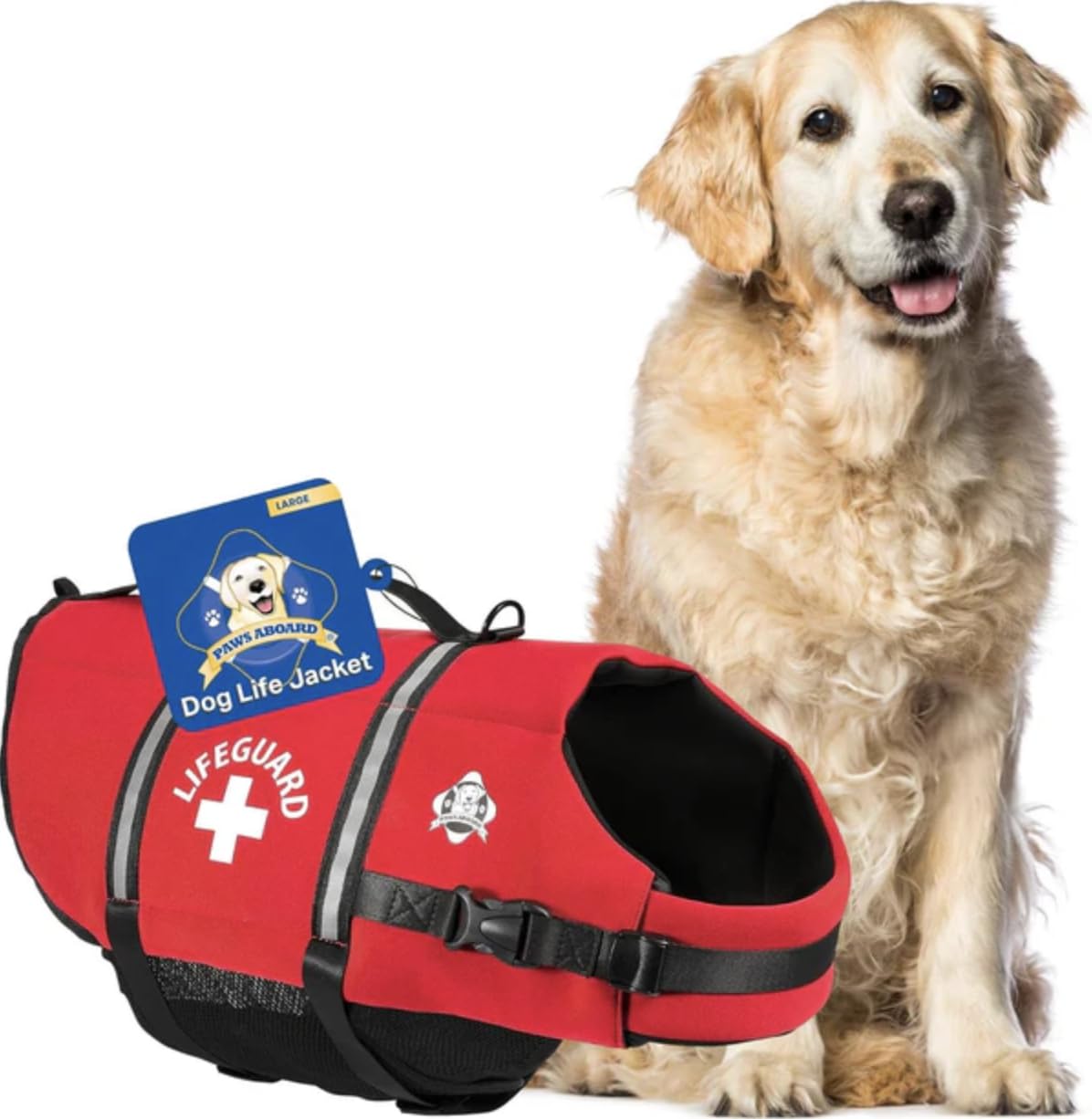 Paws Aboard vue avant du gilet rouge montrant coupe ajustée et sécurité