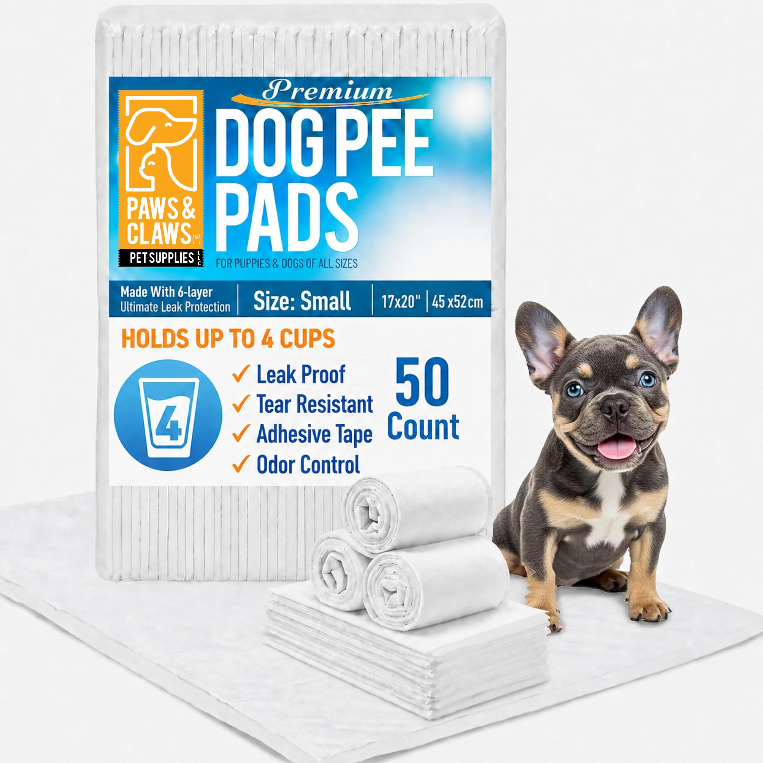 Paws & Claws emballage avant montrant quantité et dimensions, pratique